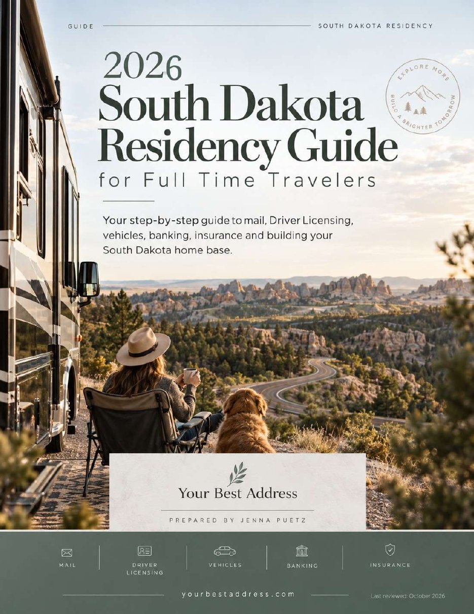 Cover of the 2026 South Dakota Residency Guide for Full Time Travelers by Your Best Address